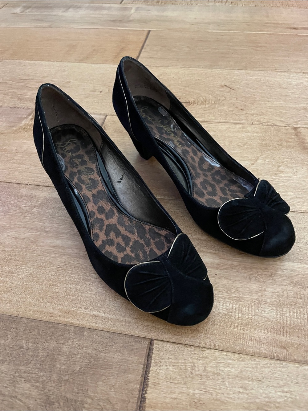 Sam Edelman Black Suede Women's Bow Block Heel Pumps